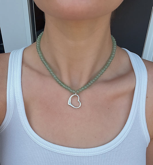 Green & Silver Heart Necklace