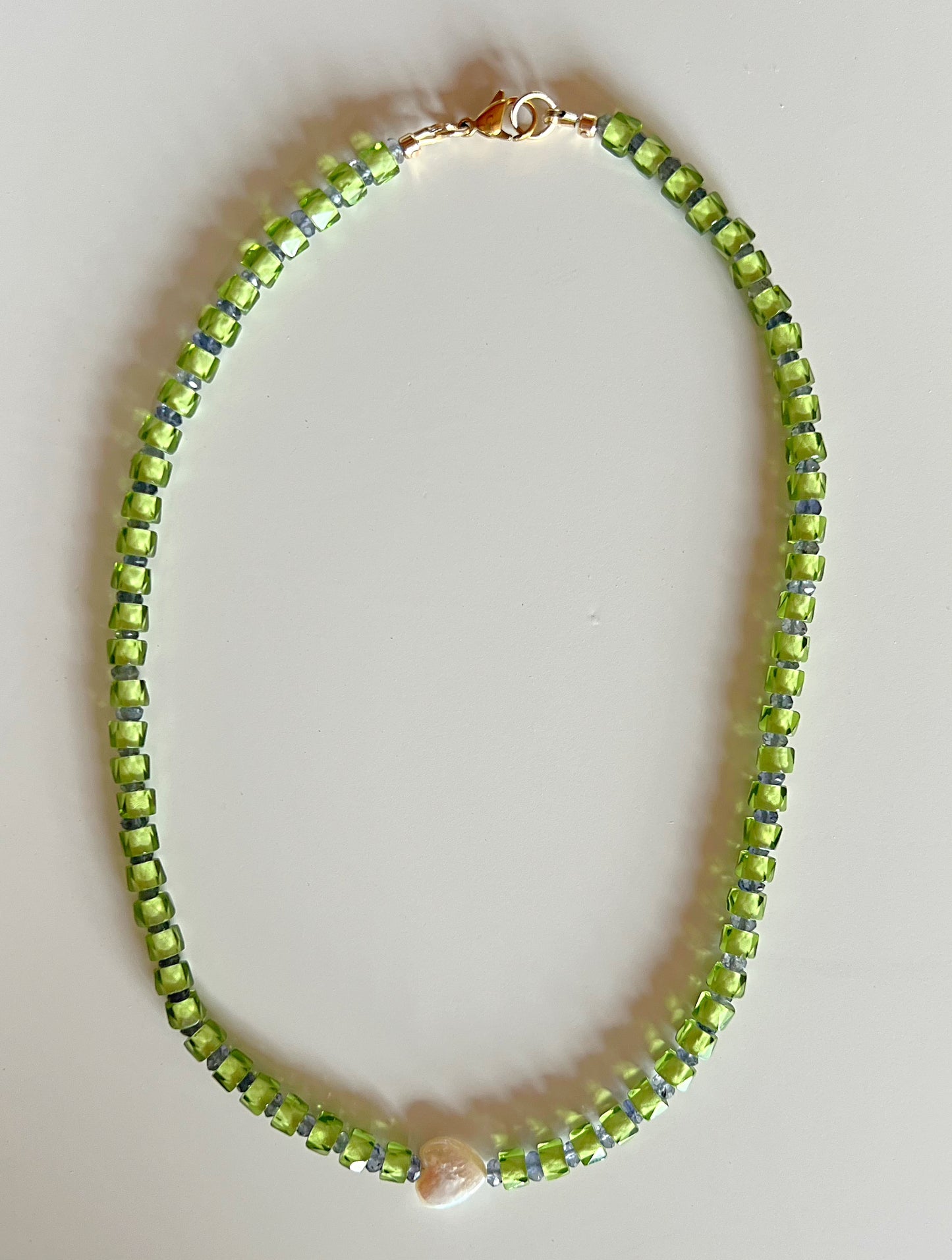 Green & Heart Pearl Necklace