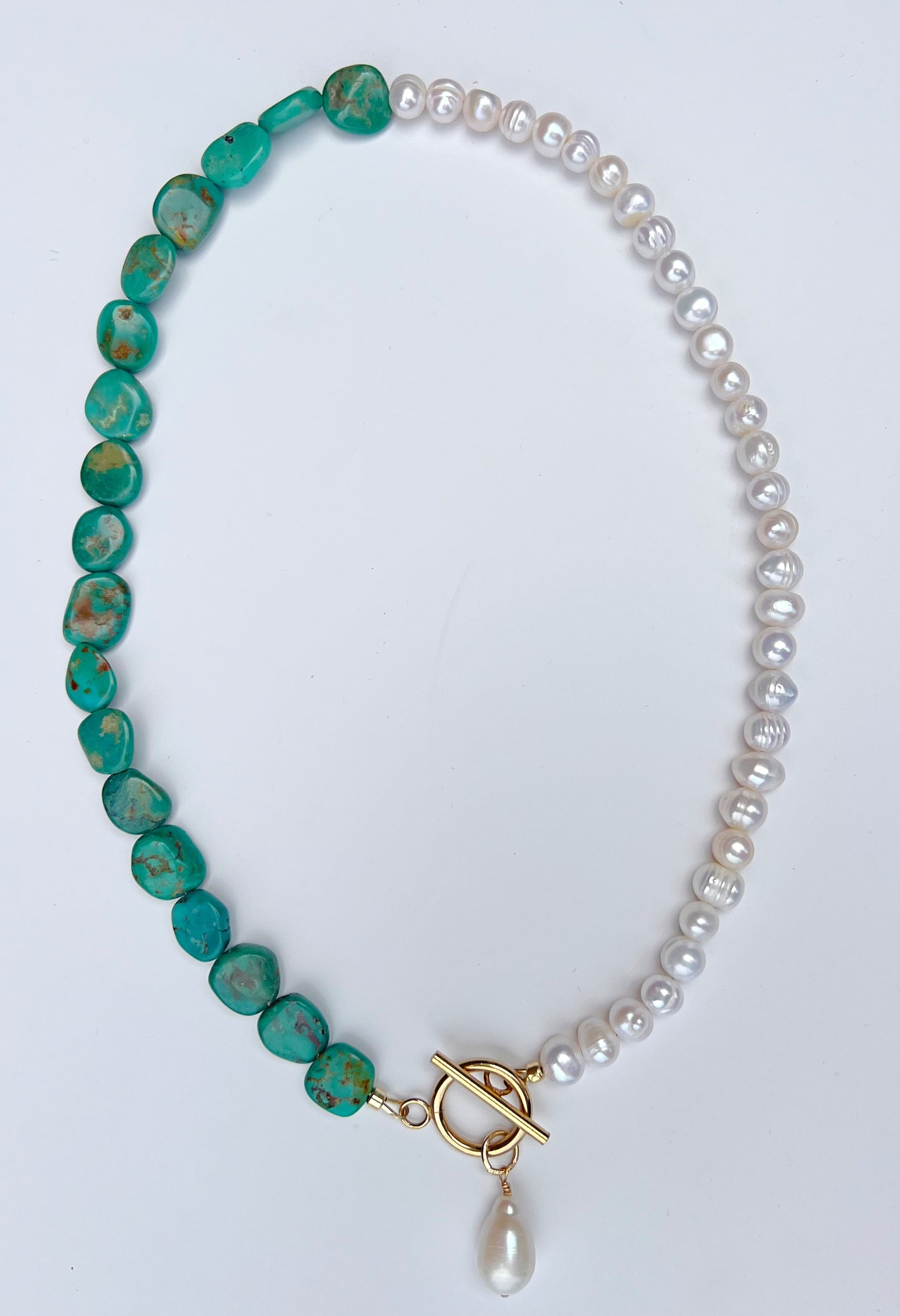 Half Turqoiuse & Half Pearl with Pearl Pendant Necklace