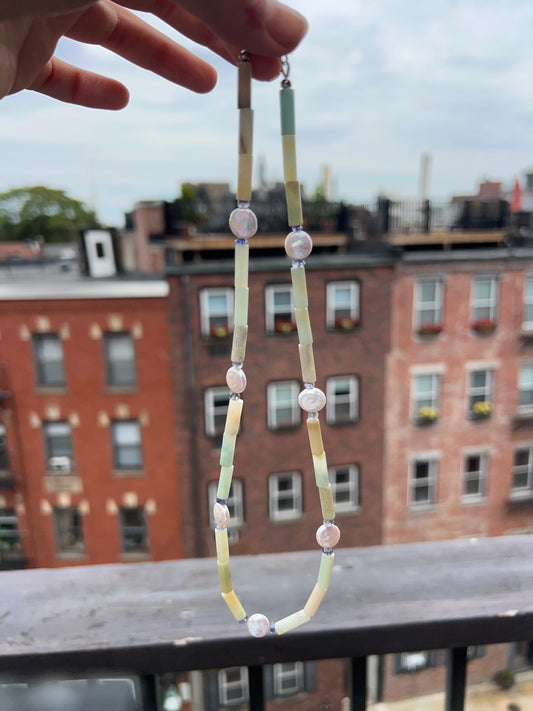 Cylinder Bead & Coin Pearl Necklace