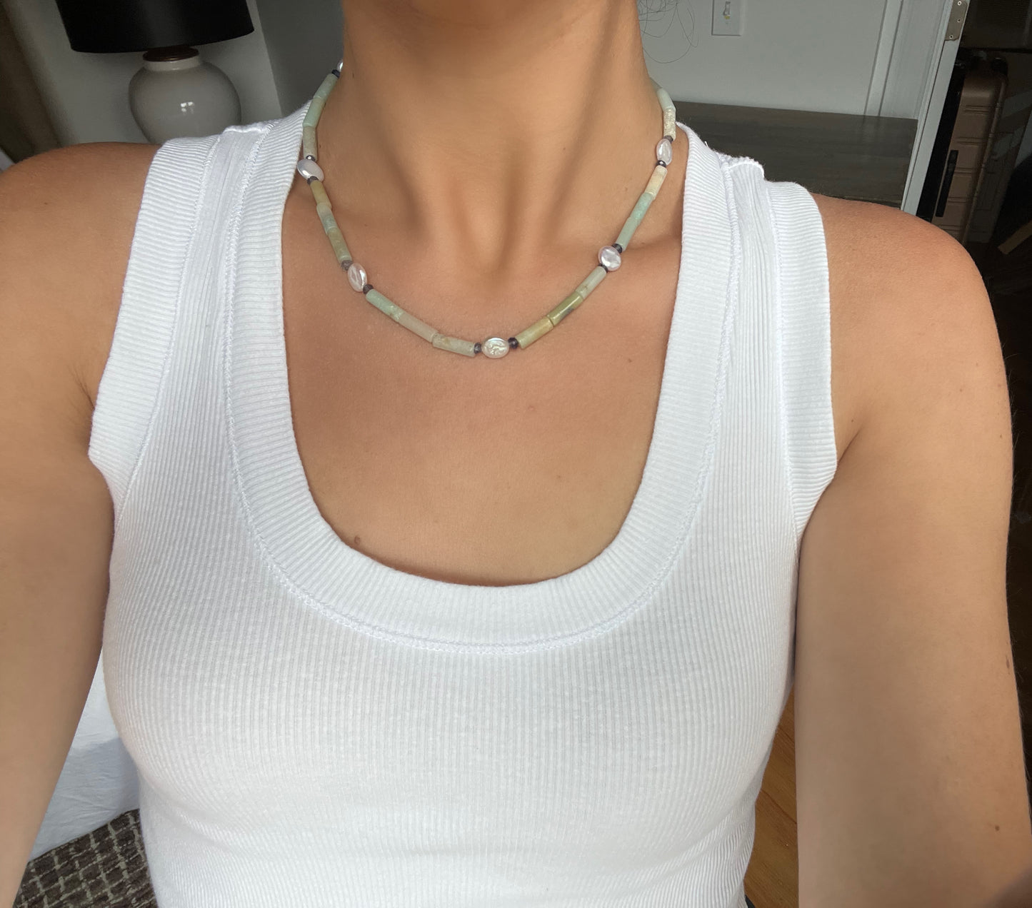 Cylinder Bead & Coin Pearl Necklace