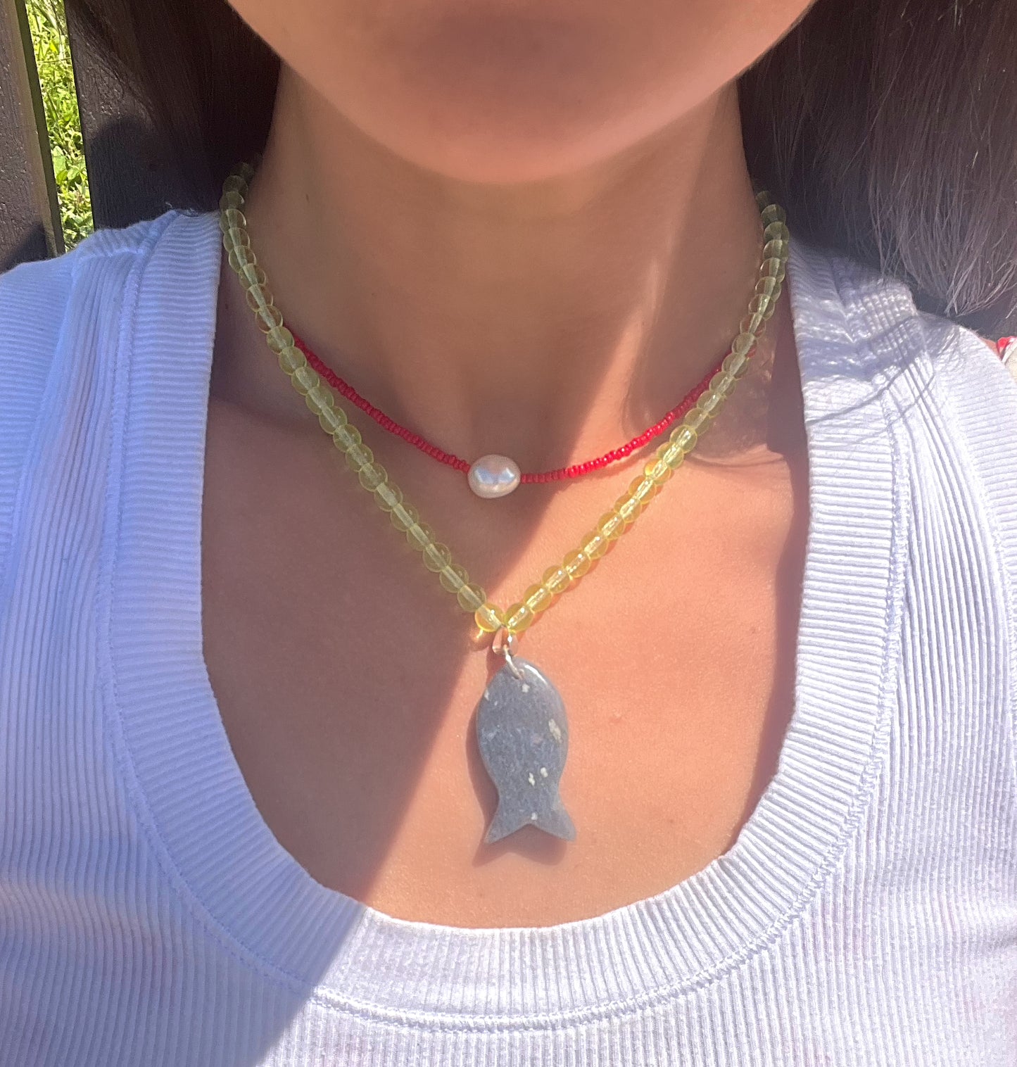 Red Seed Bead & Freshwater Pearl Choker