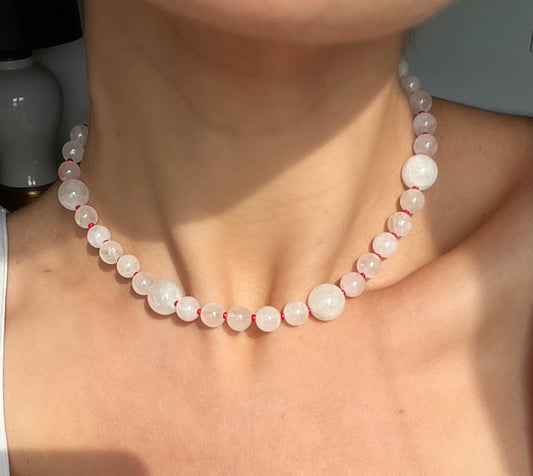 Rose Quartz & Red Spacer Beaded Necklace