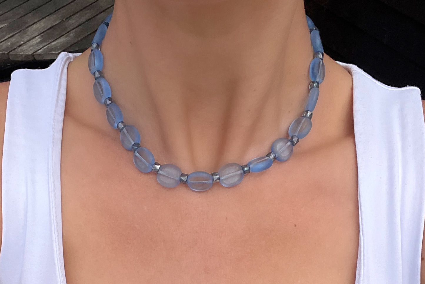 Blue Glass Beaded Necklace