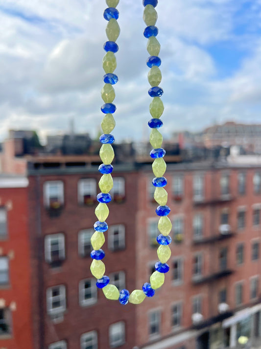 Bright Green and Royal Blue Beaded Necklace