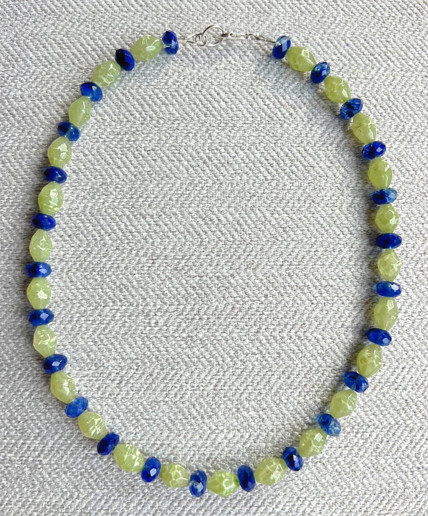 Bright Green and Royal Blue Beaded Necklace