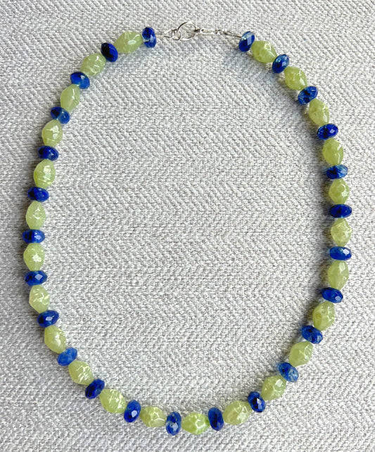 Bright Green and Royal Blue Beaded Necklace