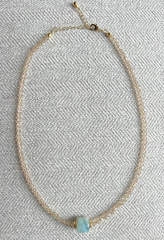 Champagne Crystal & Blue Stone Pendant Necklace