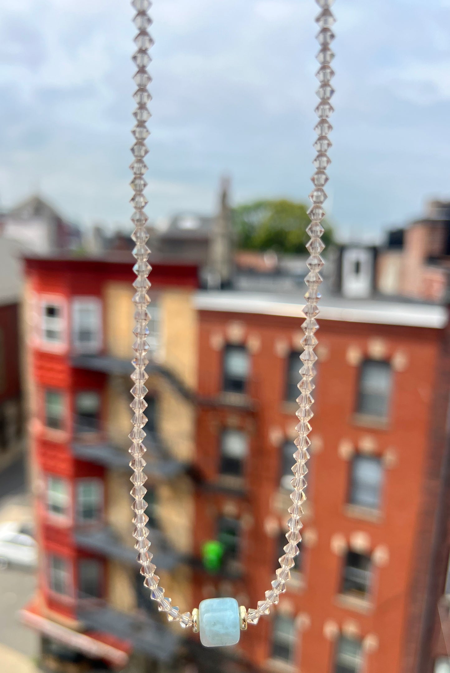 Champagne Crystal & Blue Stone Pendant Necklace