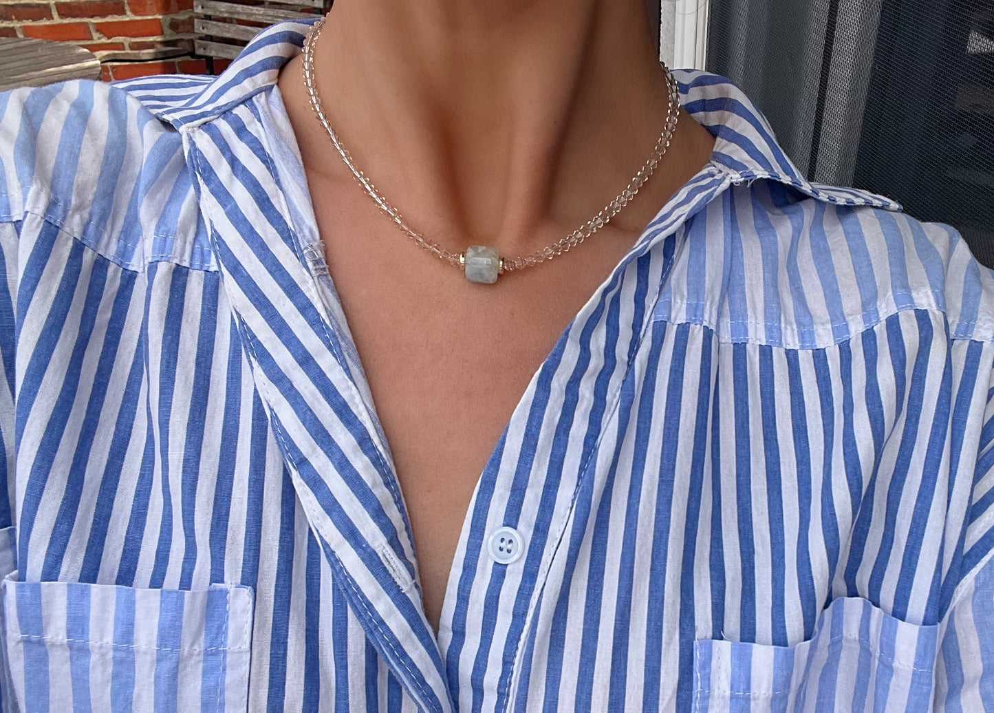 Champagne Crystal & Blue Stone Pendant Necklace