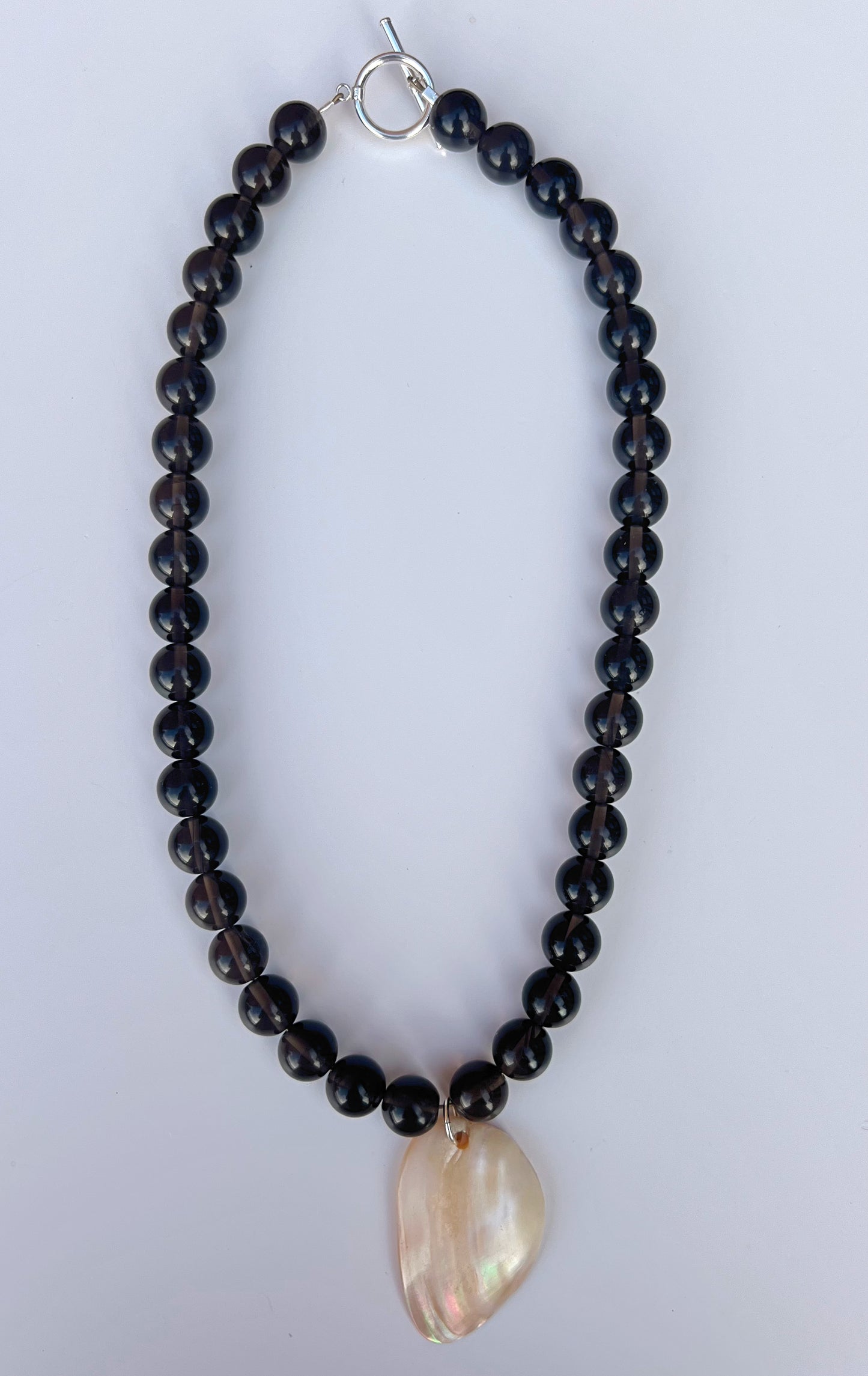 Dark Grey Bead & Mother of Pearl Shell Necklace