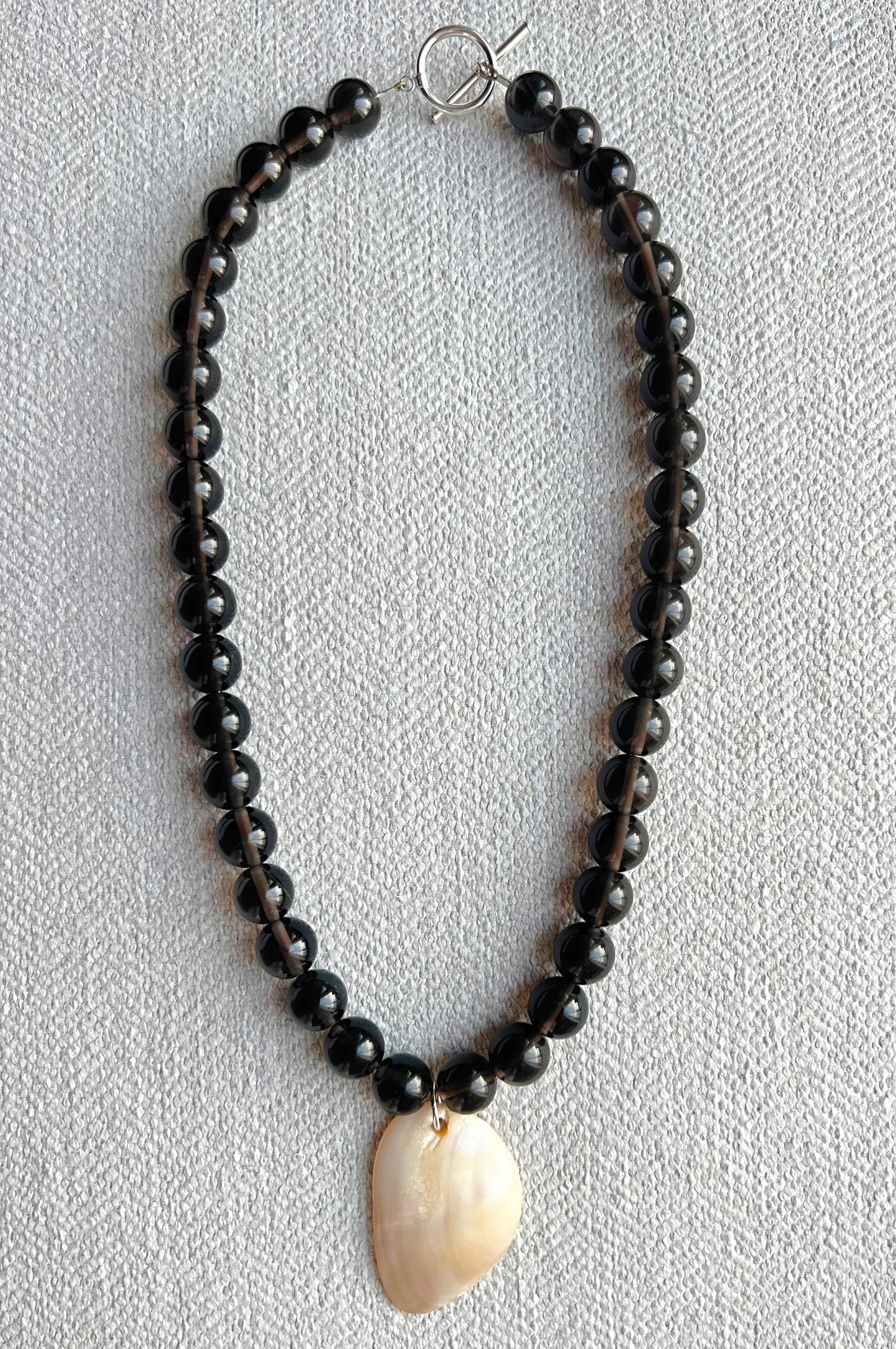 Dark Grey Bead & Mother of Pearl Shell Necklace