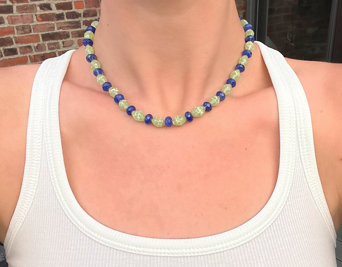 Bright Green and Royal Blue Beaded Necklace