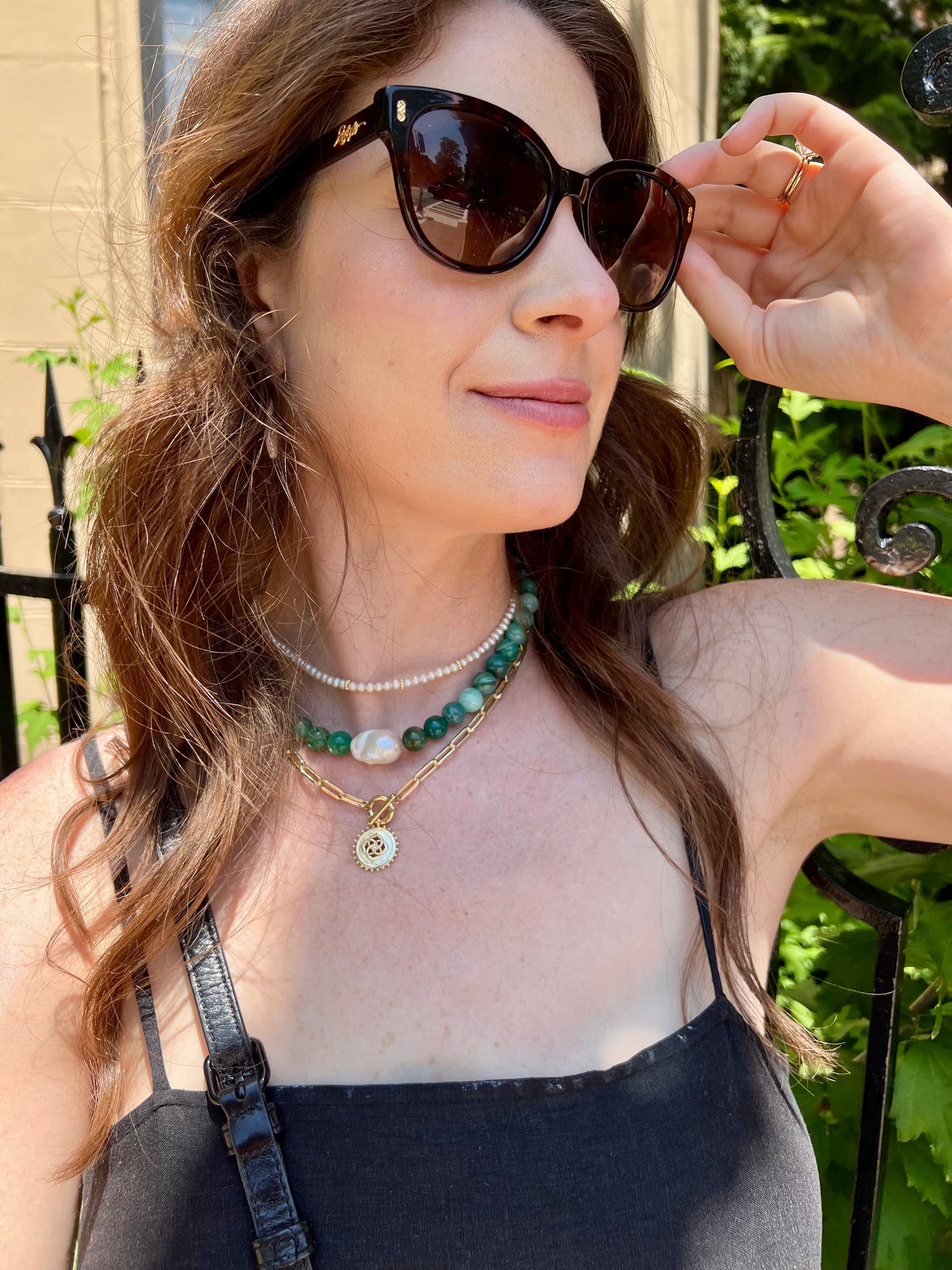 Green Agate Beads & Baroque Pearl Necklace