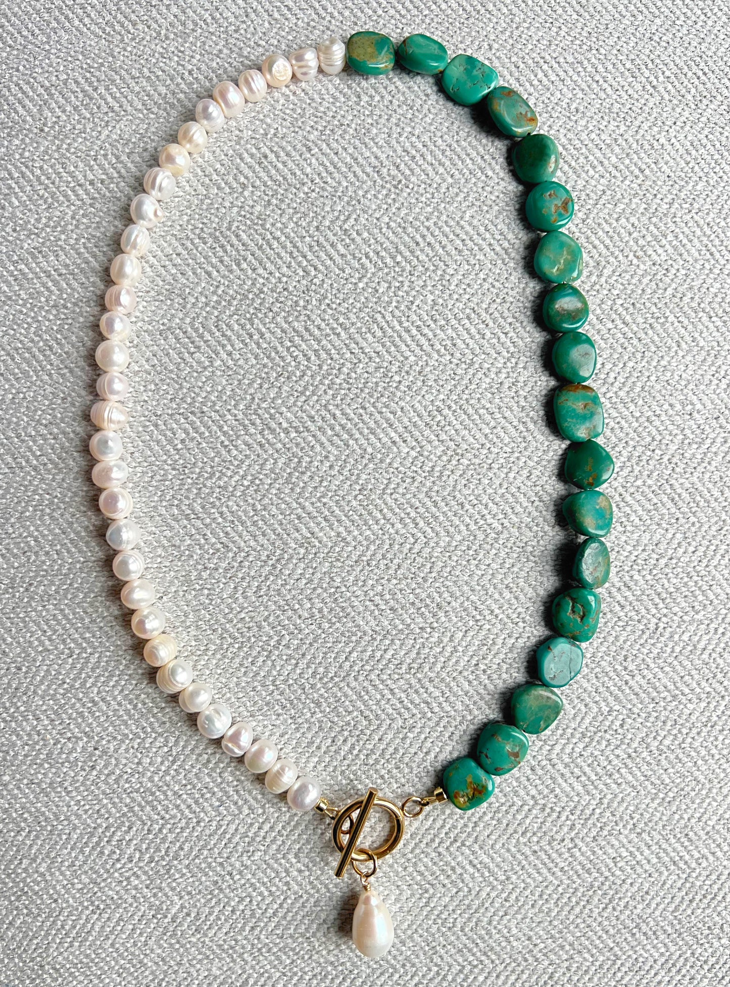 Half Turqoiuse & Half Pearl with Pearl Pendant Necklace
