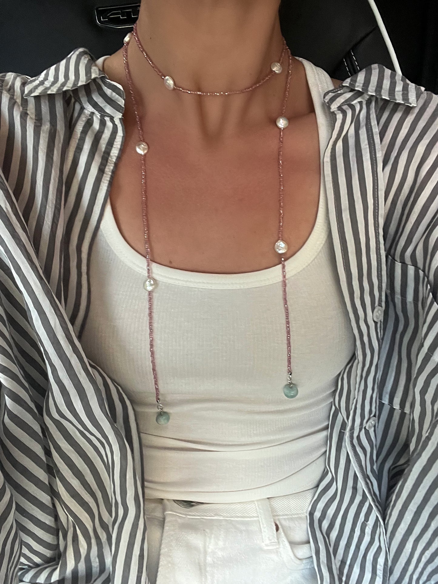 Pink & Pearl Beaded Wrap Necklace