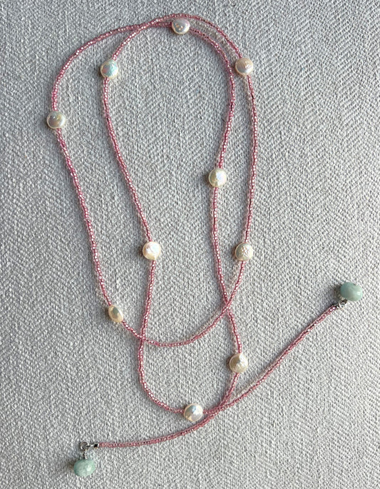 Pink & Pearl Beaded Wrap Necklace