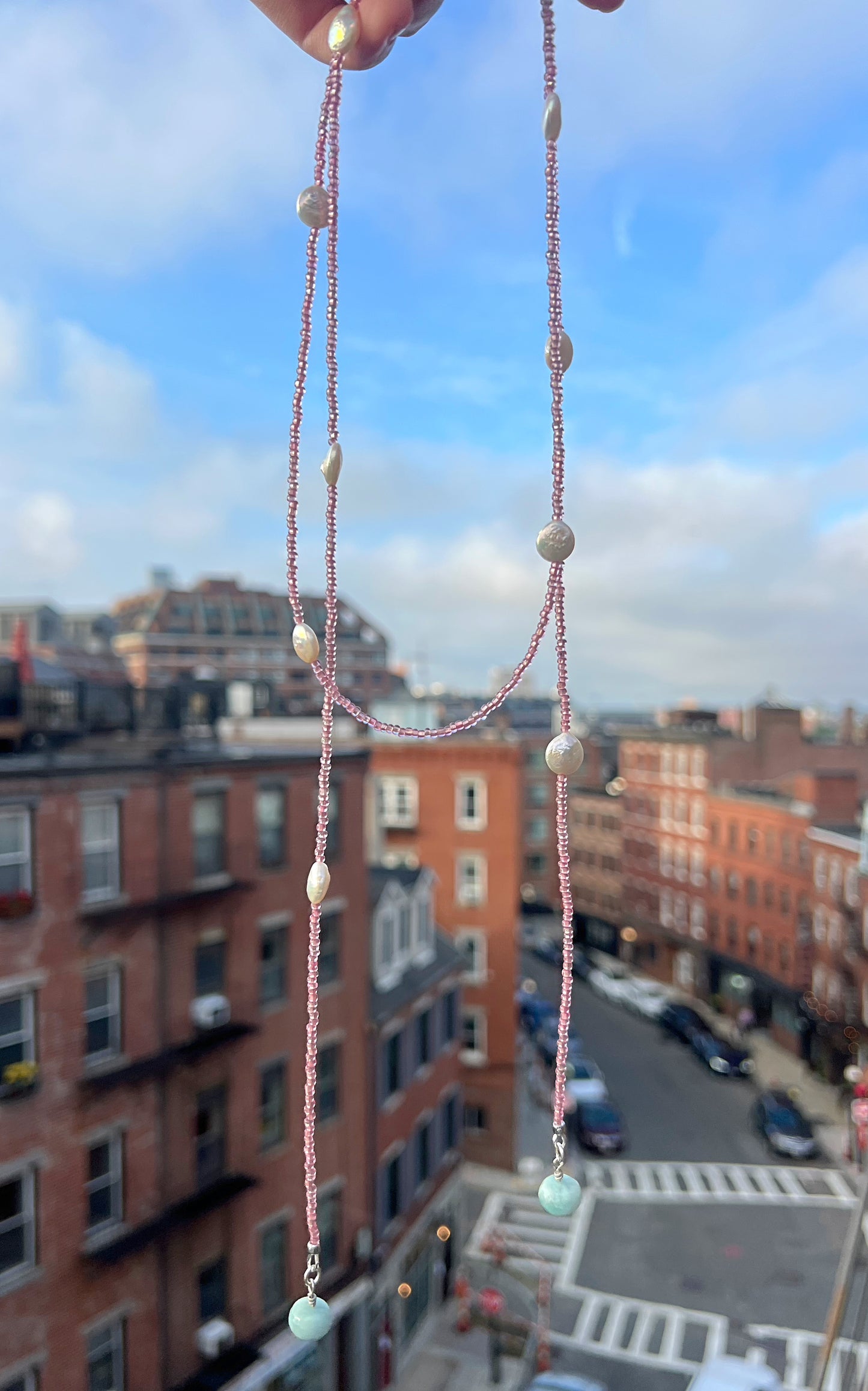 Pink & Pearl Beaded Wrap Necklace