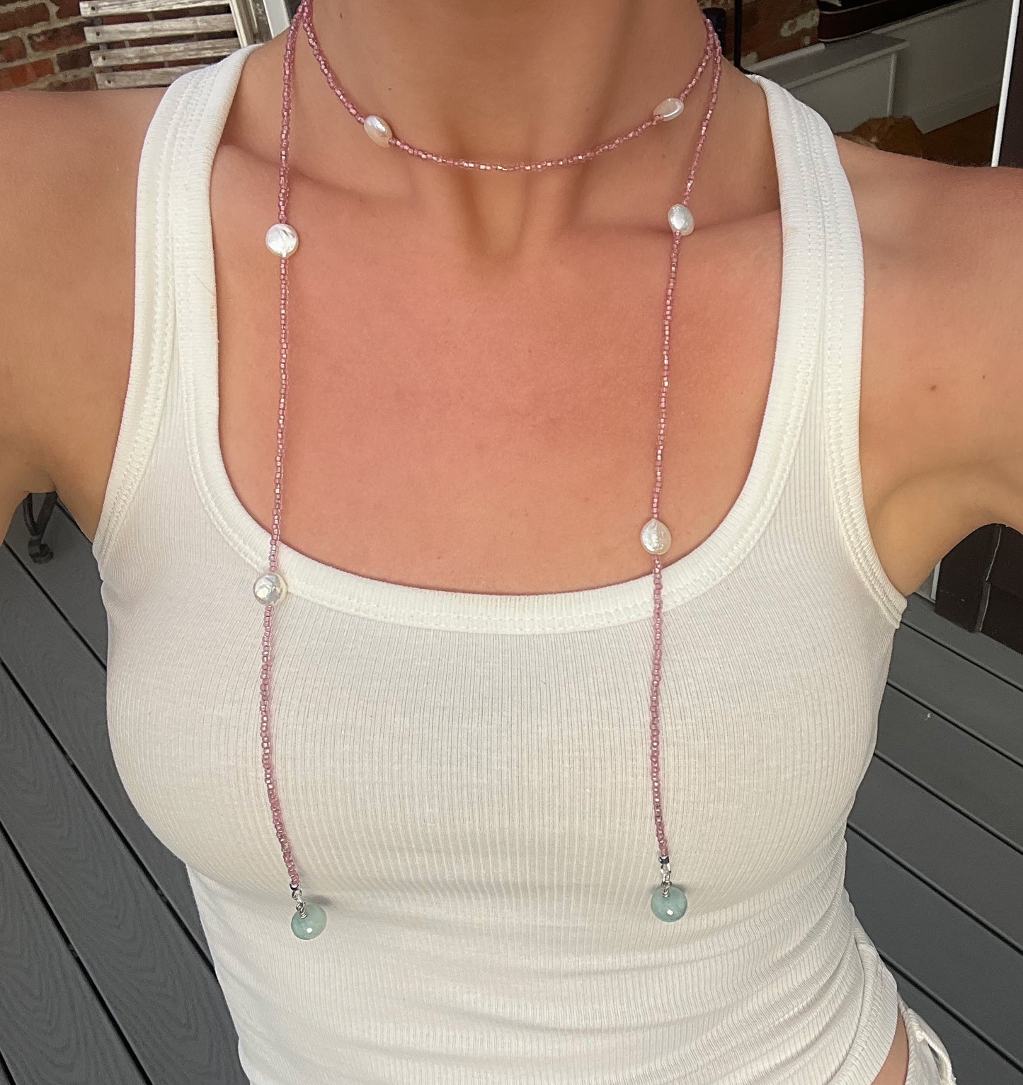 Pink & Pearl Beaded Wrap Necklace