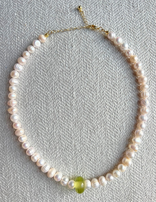 Pearl & Green Pendant Necklace