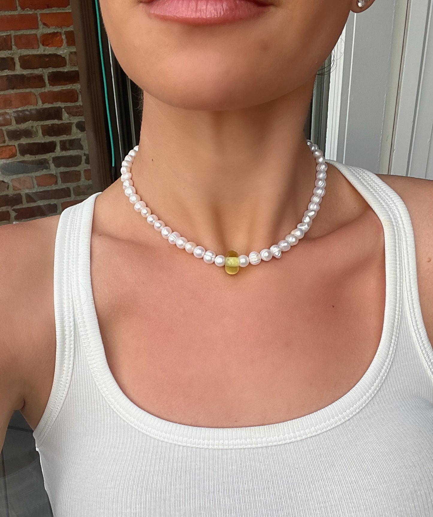 Pearl & Green Pendant Necklace