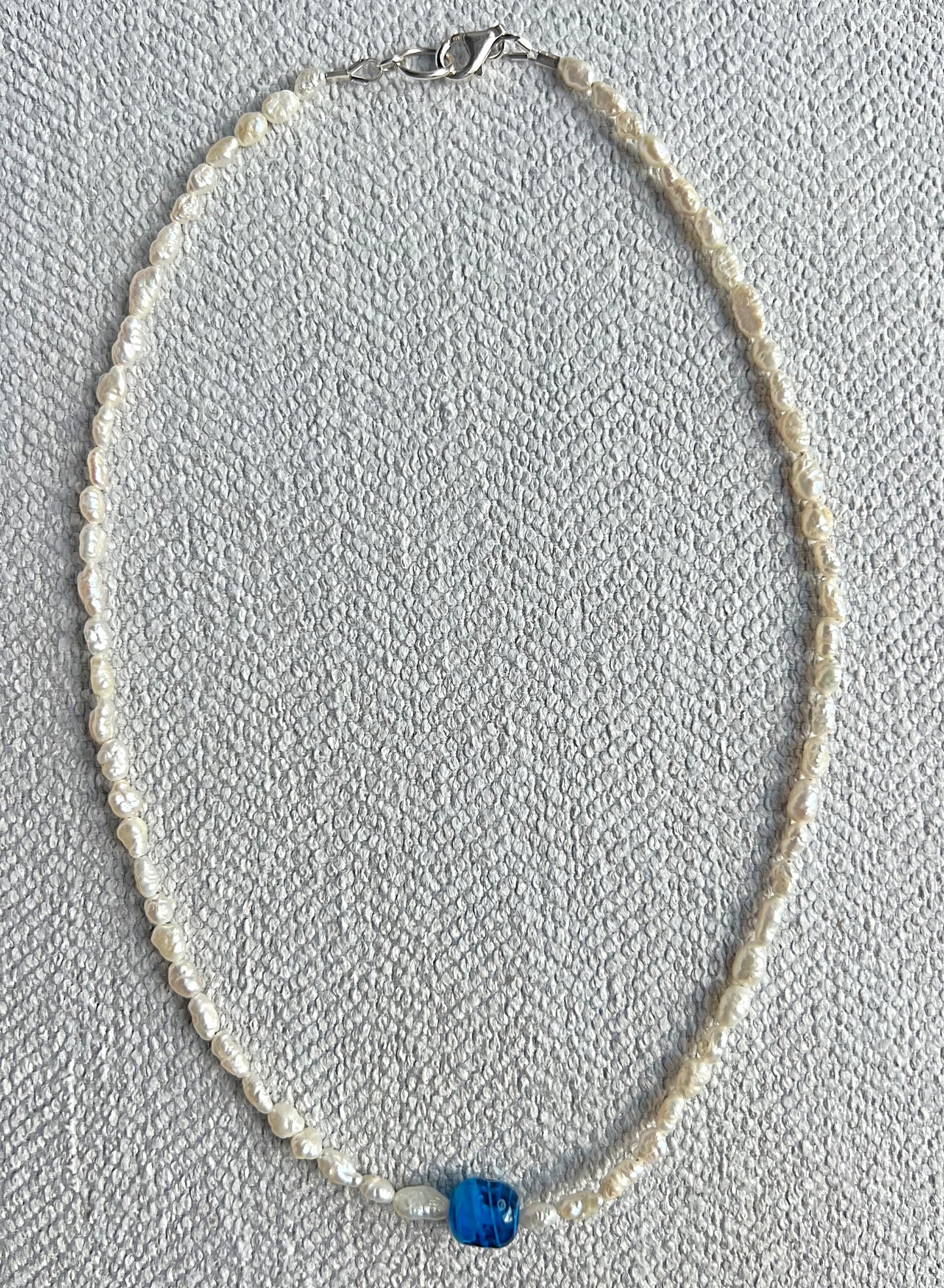 Mini Rice Pearl & Dark Blue Bead Pendant Necklace