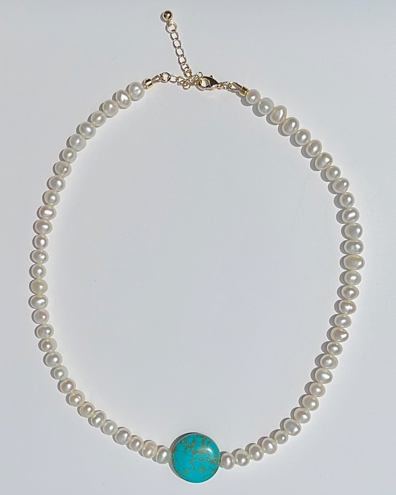 Pearl & Round Turquoise Pendant Necklace
