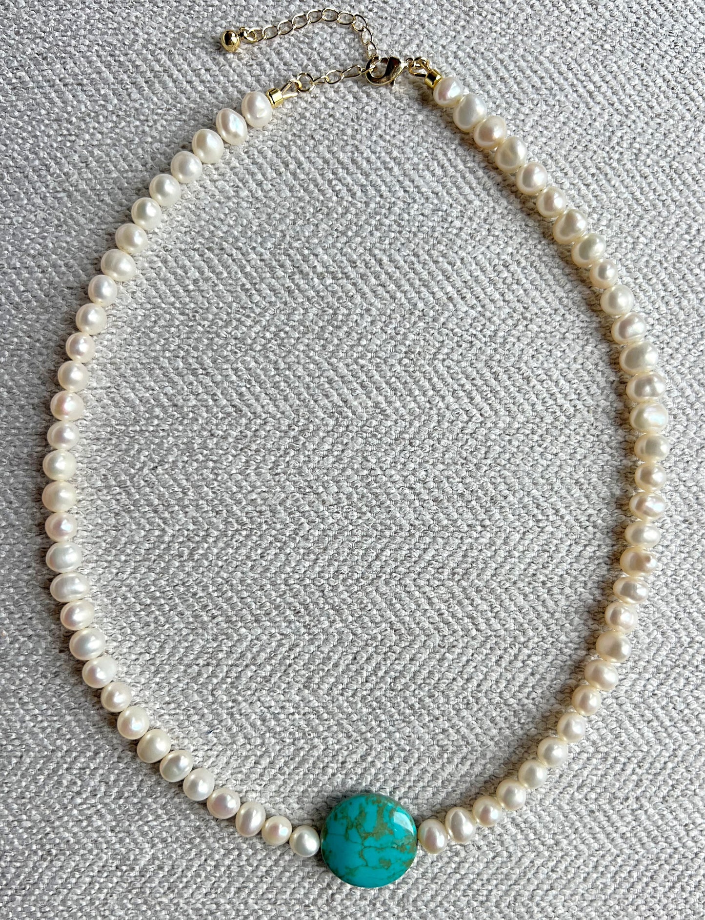 Pearl & Round Turquoise Pendant Necklace