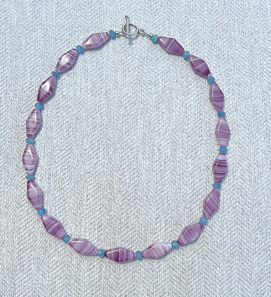 Purple Tiger Stripe & Blue Spacer Beaded Necklace