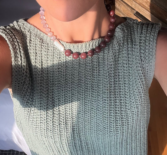 Purple Bead & Off Center Rectangle Freshwater Pearl Necklace