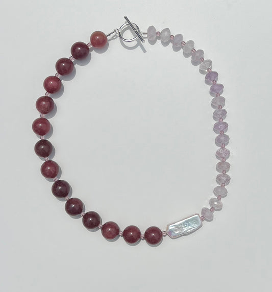 Purple Bead & Off Center Rectangle Freshwater Pearl Necklace