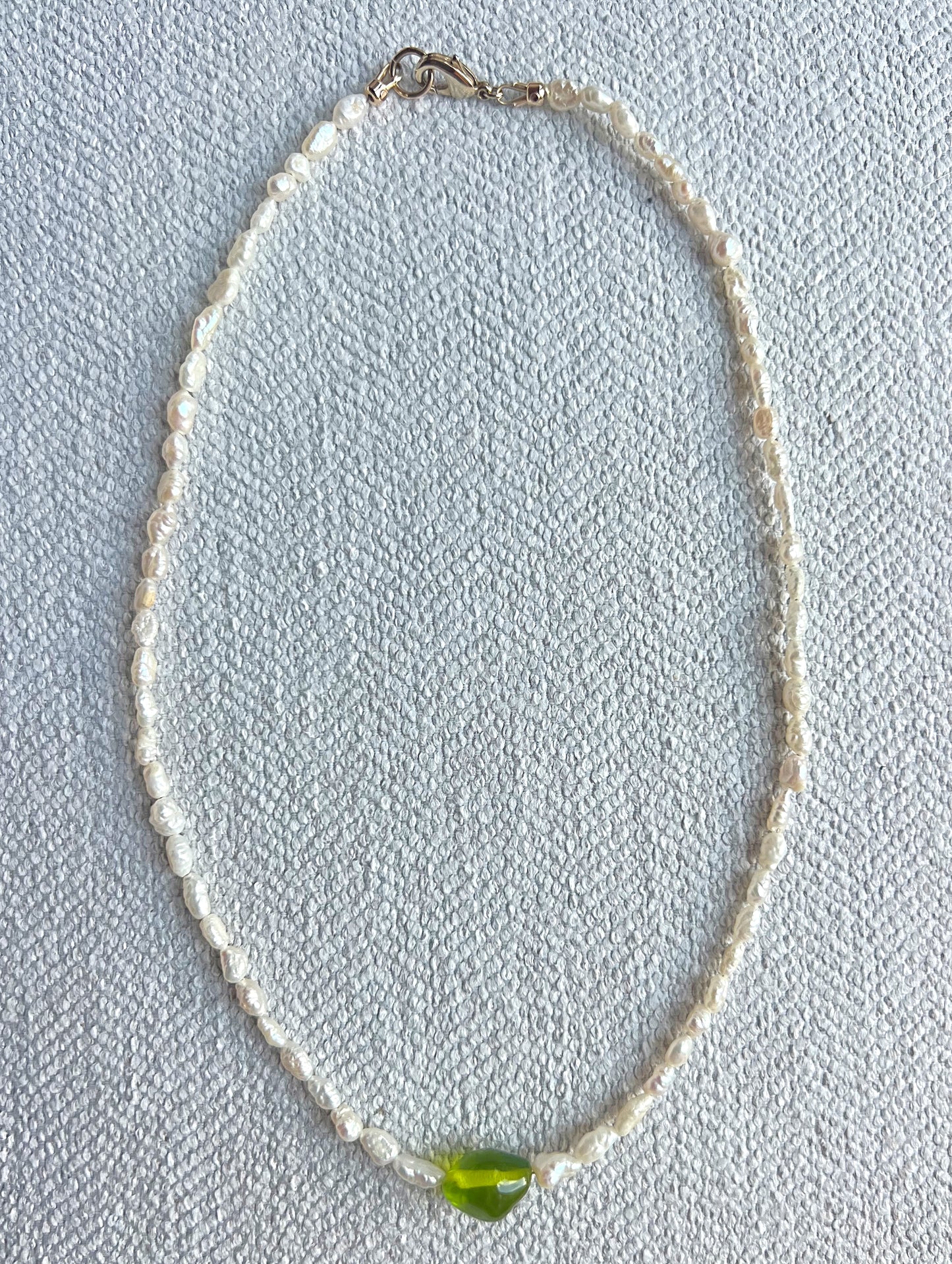 Mini Rice Pearl & Green Bead Pendant Necklace