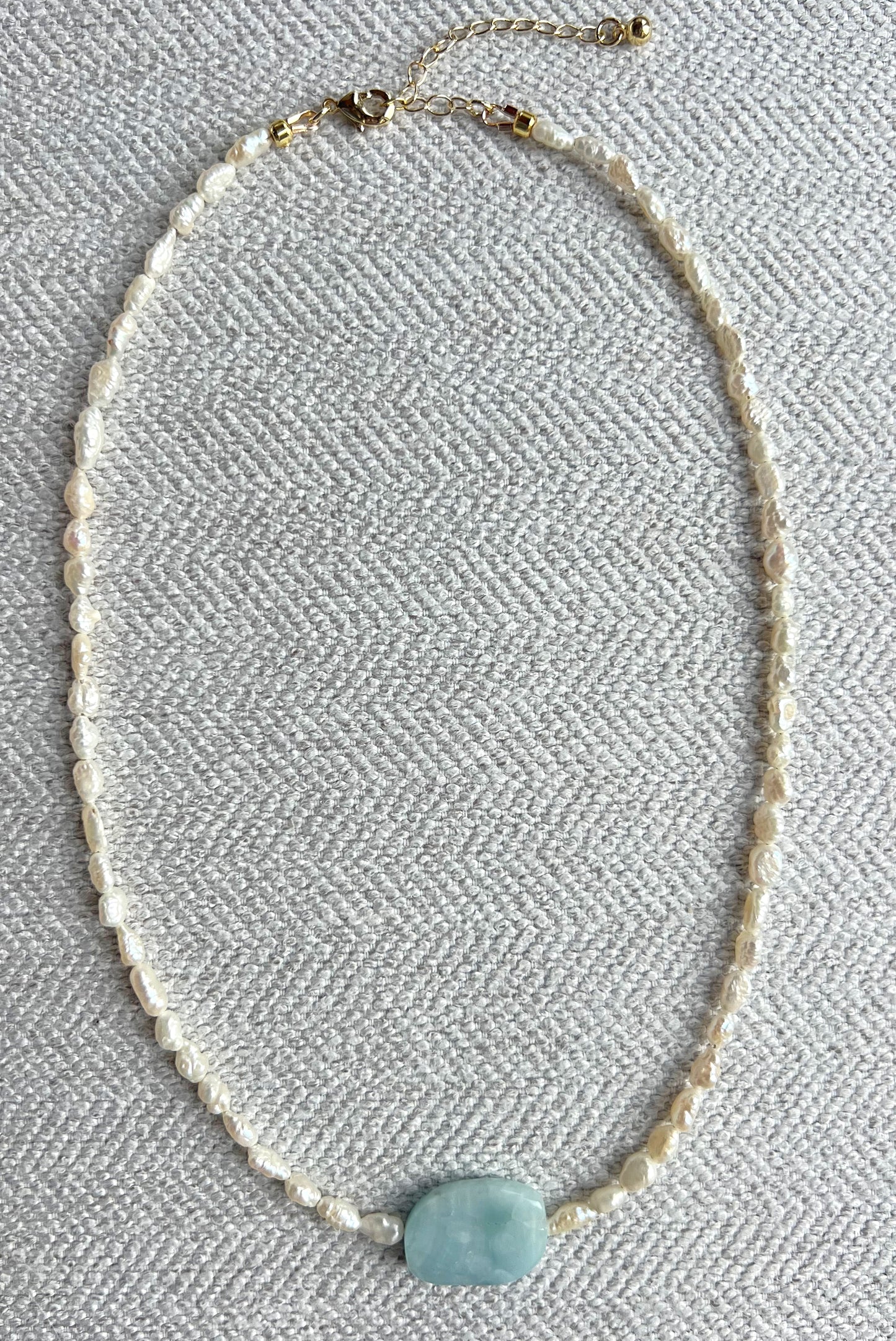 Mini Rice Pearl & Blue Stone Pendant Necklace