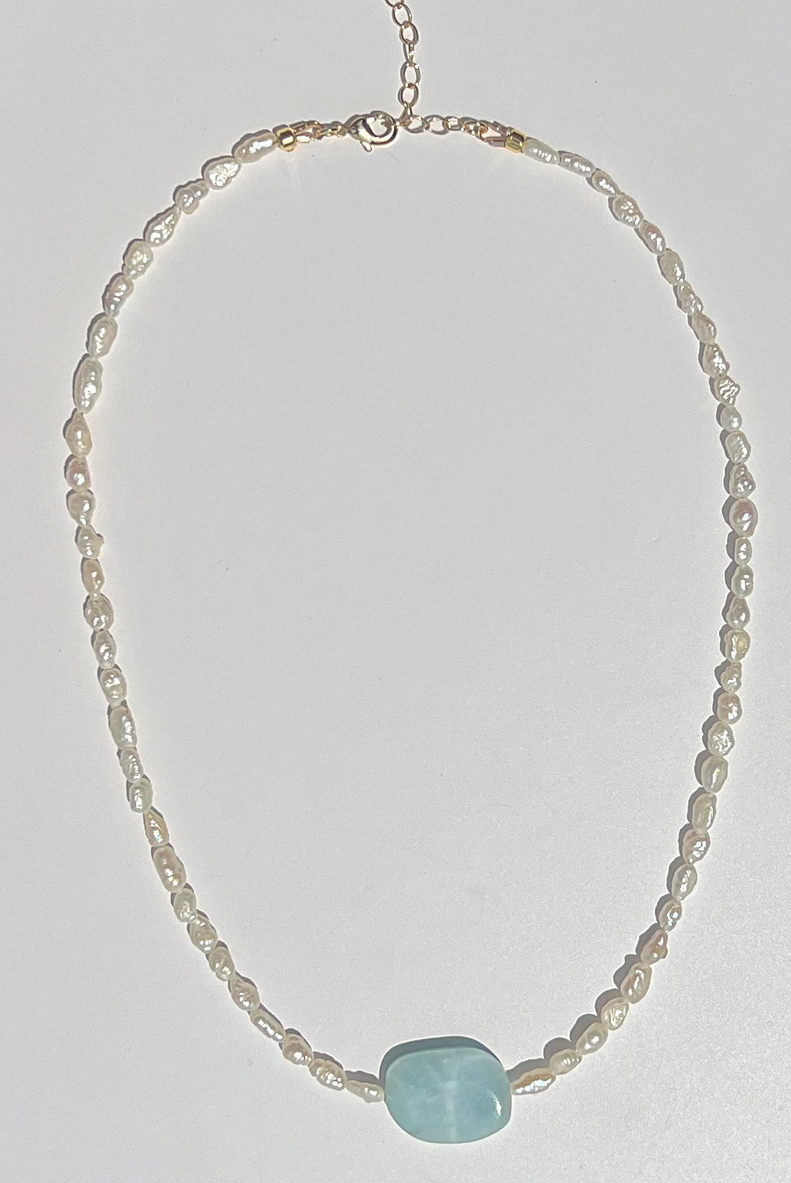 Mini Rice Pearl & Blue Stone Pendant Necklace