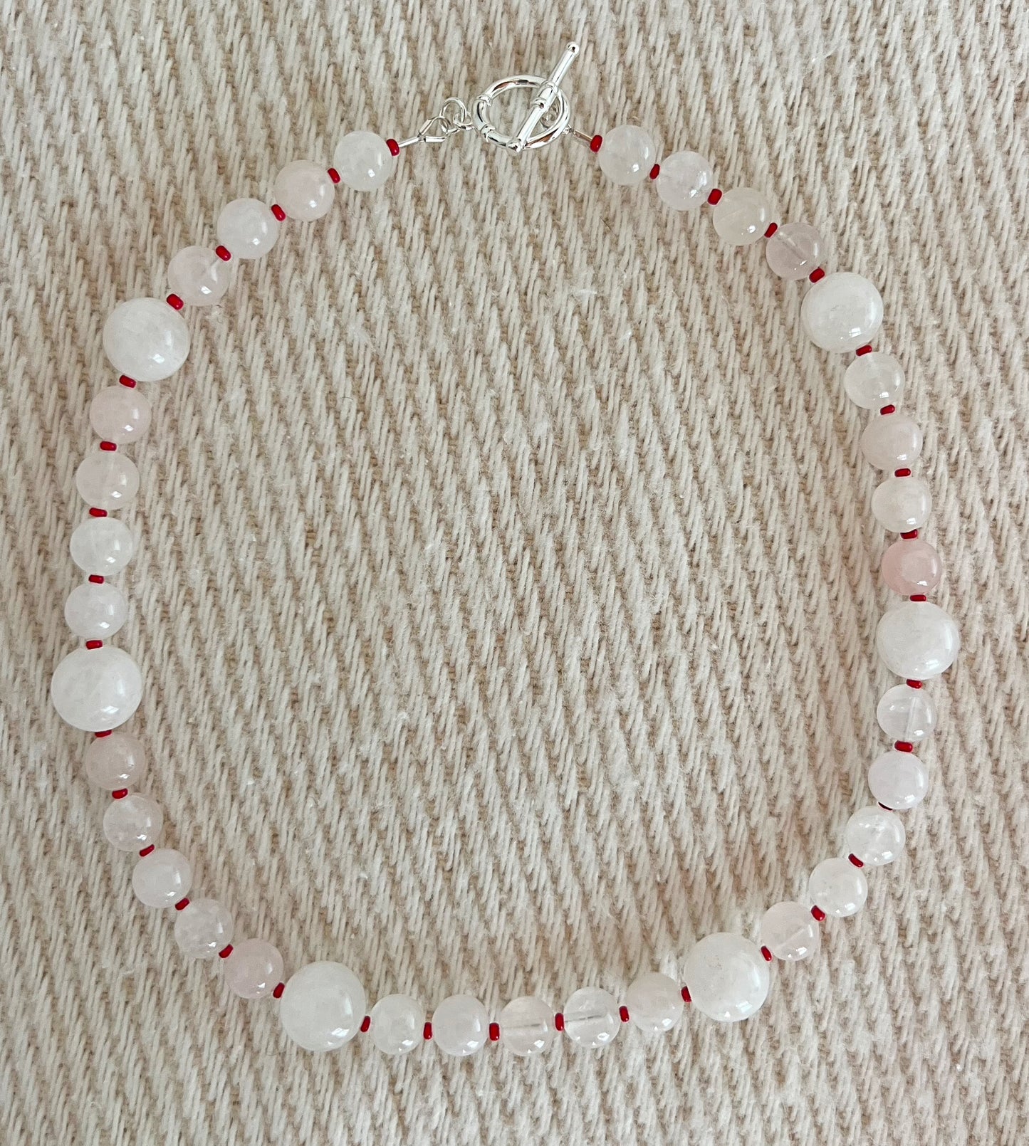 Rose Quartz & Red Spacer Beaded Necklace