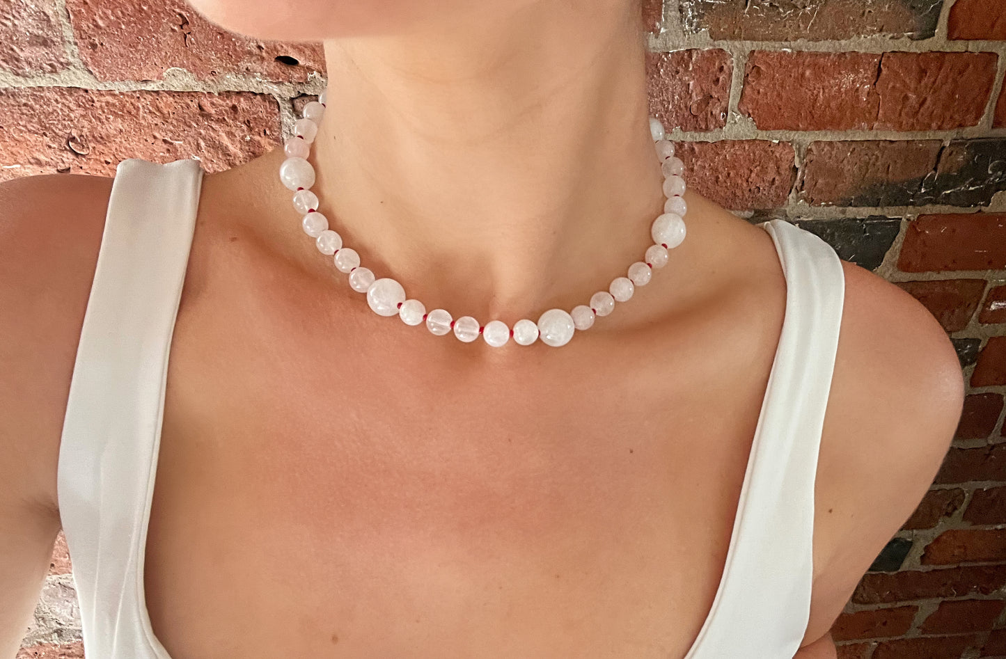 Rose Quartz & Red Spacer Beaded Necklace