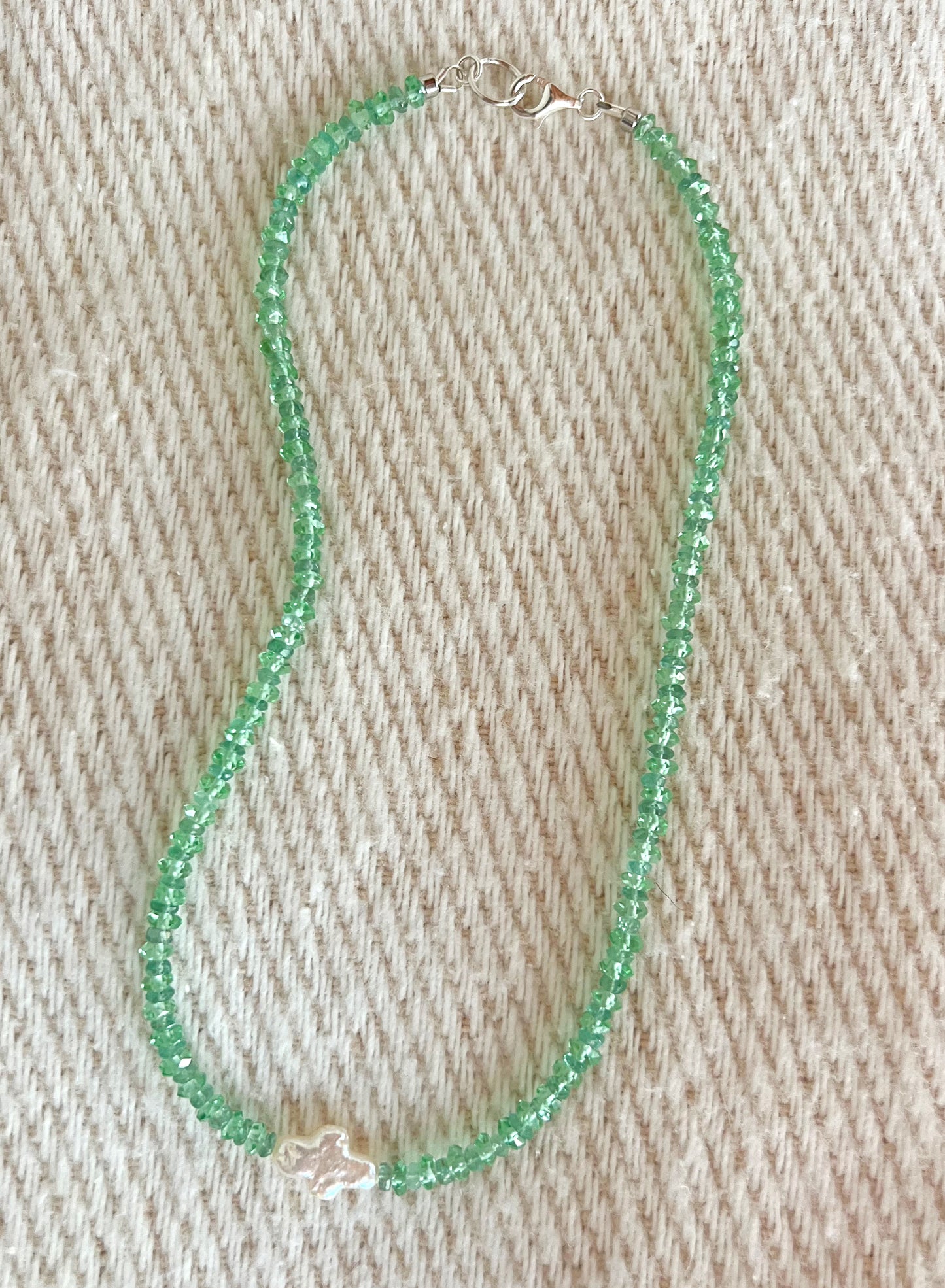 Teal Green Crystal & Freshwater Cross Pearl Necklace