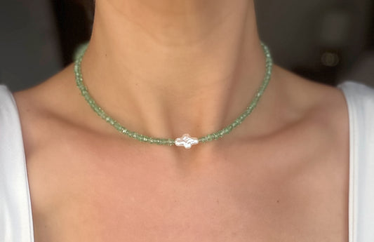 Teal Green Crystal & Freshwater Cross Pearl Necklace