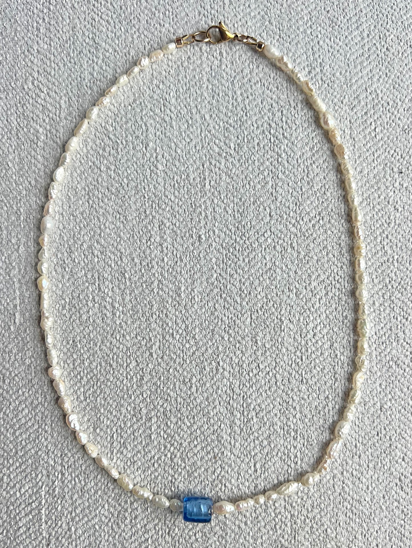 Mini Rice Pearl & Light Blue Bead Pendant Necklace