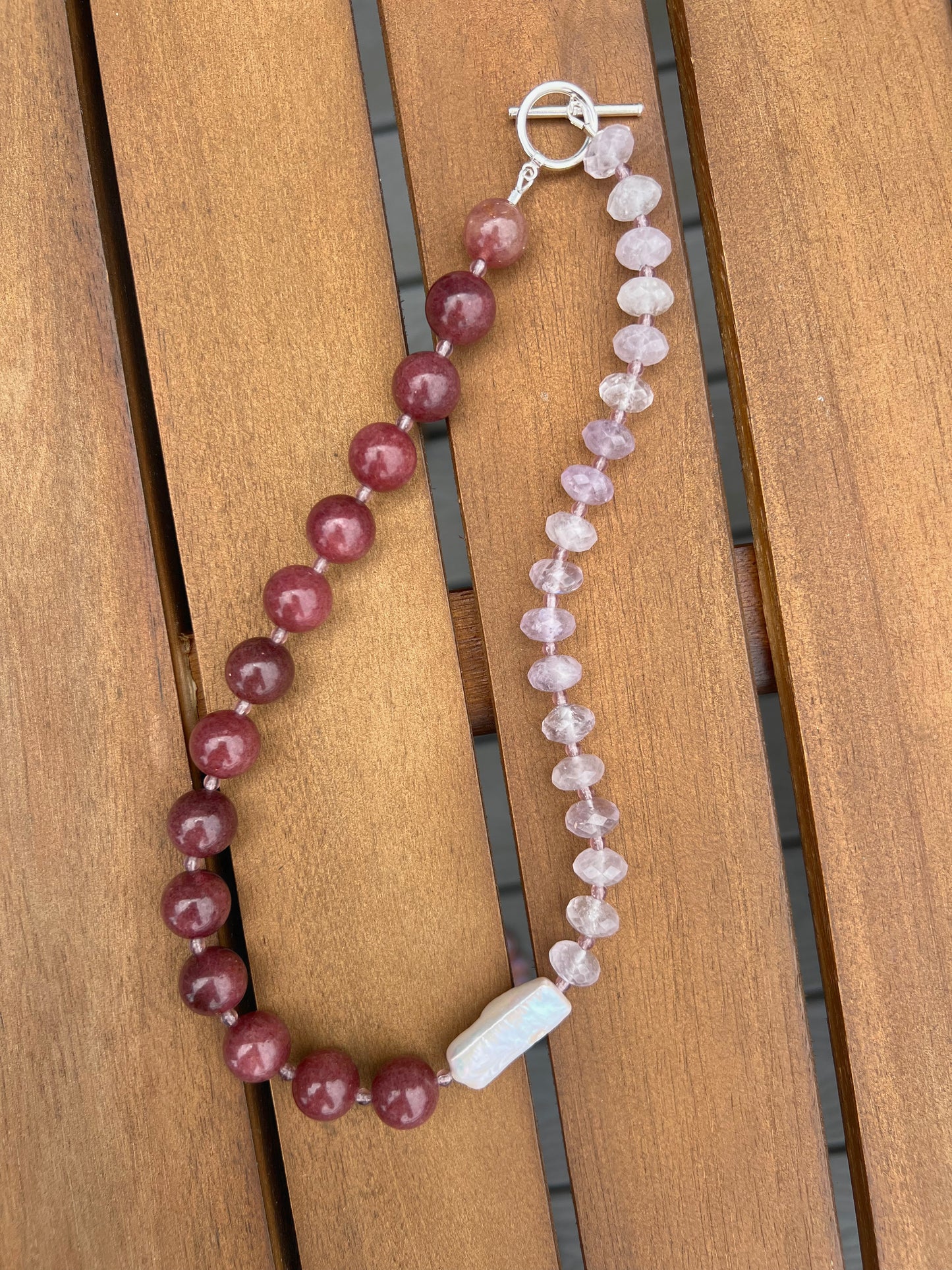 Purple Bead & Off Center Rectangle Freshwater Pearl Necklace